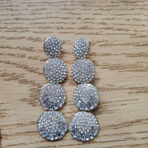 NWOT White Crystal and Clear Silver Disc Goldtone Dangle Earrings